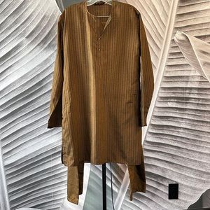 Men’s M 95cm Indian Kurta Two Piece Pajama Top Pants Bronze Metallic Stripe
